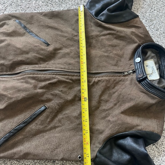 MANGO LEATHER BROWN Suede BLACK Colorblock WOMEN'S JACKET Zip up Bomber SIZE XS - Picture 11 of 15